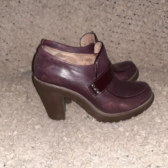 MAUD FRIZON-Deep Purple Leather/Patent-Rubber Heels-Loafers-Sz 38-Excellent - Picture 5 of 8